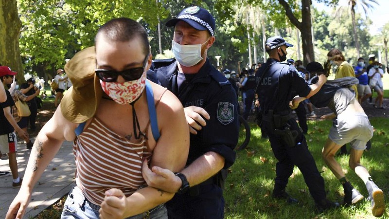 Protes peringatan hari nasional Australia. (AP/Rick Rycroft)
