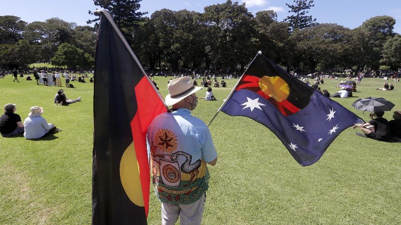 Protes peringatan hari nasional Australia. (AP/Rick Rycroft)