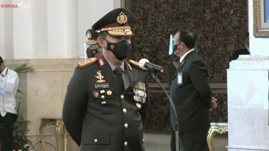 Pelantikan kepala kepolisian negara republik Indonesia, Istana Negara, 27 Januari 2021. (Tangkapan layar Setpres RI)