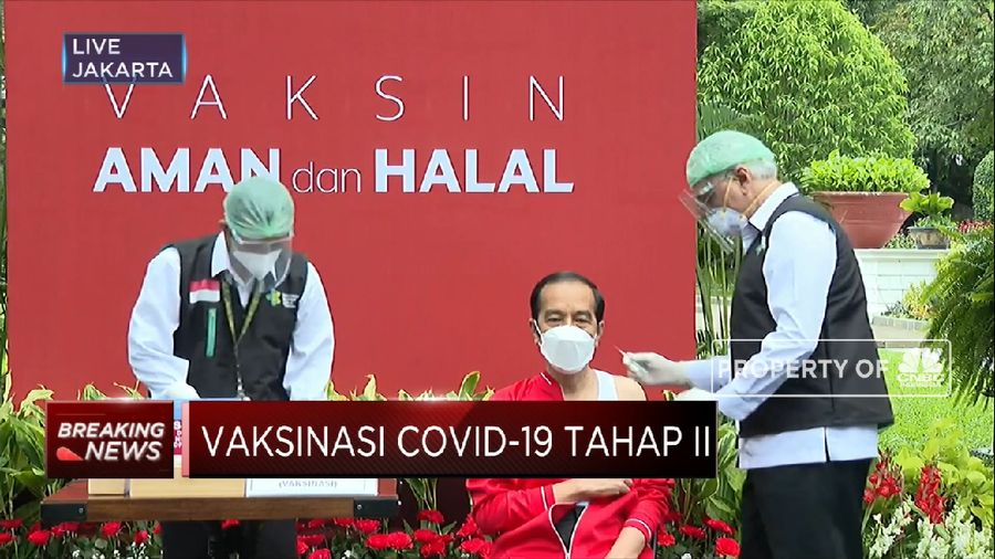 Presiden Jokowi Disuntik Vaksin Covid-19 Dosis Kedua(CNBC Indonesia TV)