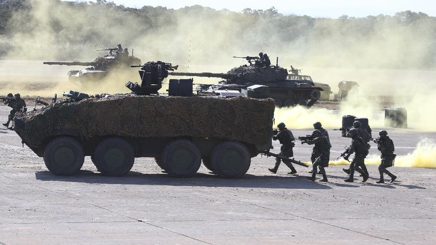 Ilustrasi latihan perang tentara Taiwan. (AP/Chiang Ying-ying)