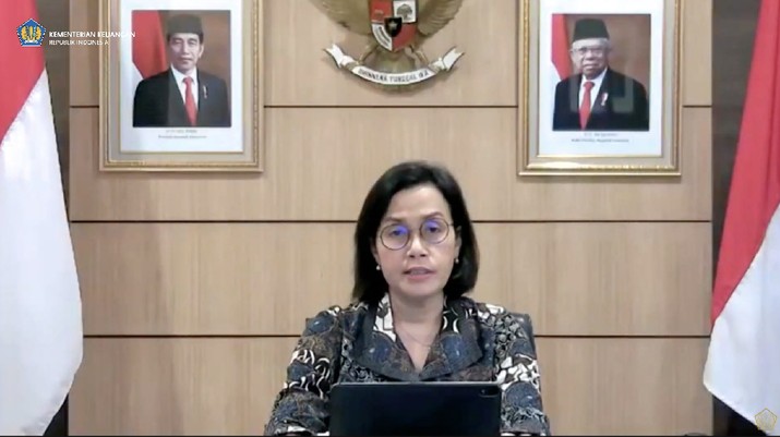 Menteri keuangan Sri Mulyani saat konferensi pers Komite Stabilitas Sistem Keuangan. (tangkapan Layar Youtube Kemenkeu RI)