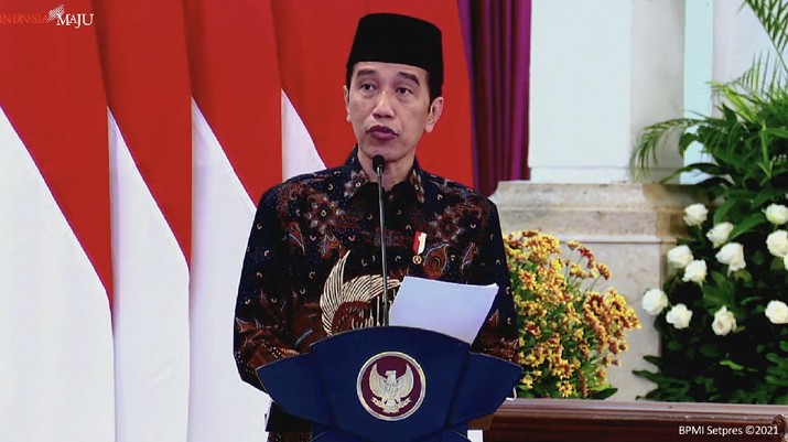 Presiden Joko Widodo dalam Peresmian PT Bank Syariah Indonesia Tbk., Istana Negara, 1 Februari 2021 (Tangkapan Layar Youtube Sekretariat Presiden) Presiden Joko Widodo dalam Peresmian PT Bank Syariah Indonesia Tbk., Istana Negara, 1 Februari 2021. (Tangkapan Layar Youtube Sekretariat Presiden)
