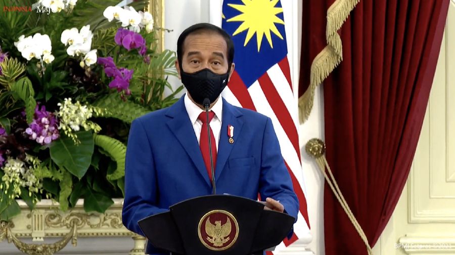 Keterangan Pers Presiden RI Joko Widodo (Jokowi) saat menerima kunjungan kenegaraan Perdana Menteri (PM) Malaysia Tan Sri Muhyiddin Yassi. (Tangkapan Layar Youtube Sekretariat Presiden)