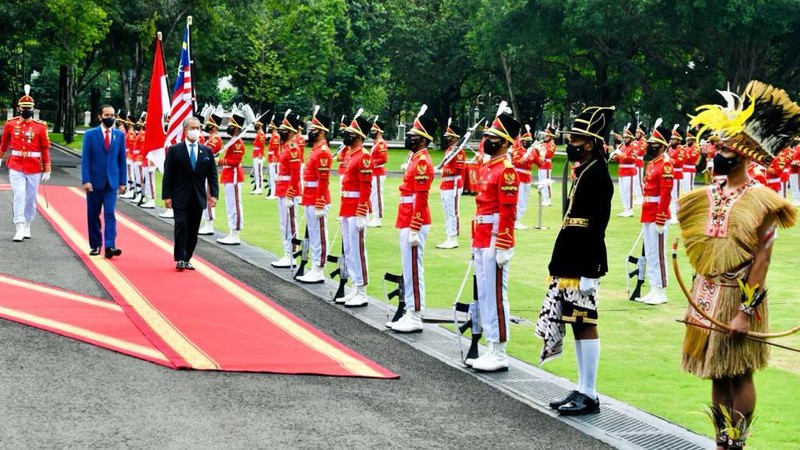 Presiden Jokowi Sambut Kunjungan Resmi PM Malaysia Muhyiddin Yassin di Istana Merdeka (Biro Pers Sekretariat Presiden/Laily Rachev)