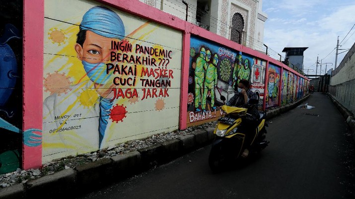 Mural Covid-19 di Tengah PPKM Mikro (CNBC Indonesia/ Tri Susilo)