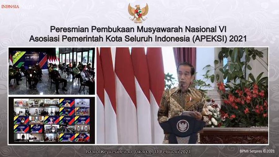 Jokowi di Peresmian Pembukaan Munas VI Asosiasi Pemerintah Kota Seluruh Indonesia, 11 Februari 2021 (Youtube)