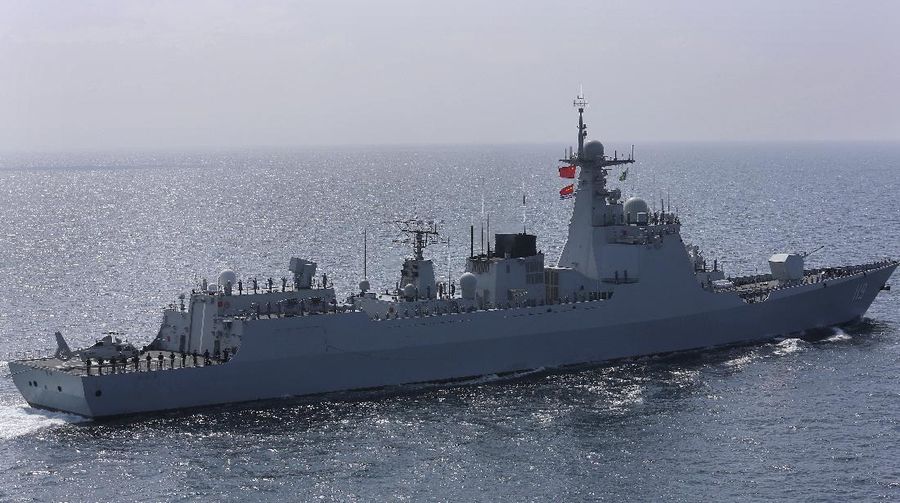 Warships from various countries take part in multinational military exercise, “Aman” or peace exercise in the Arabian Sea near Karachi, Pakistan, Monday, Feb. 15, 2021. Warships over 40 countries including the United States, Russia, Britain and China are participating the five-day multinational exercise hosted by Pakistan Navy in the Arabian Sea as part of Islamabad's years-long effort to bring security to the area, Pakistan navy said. (AP Photo/Mohammad Farooq)