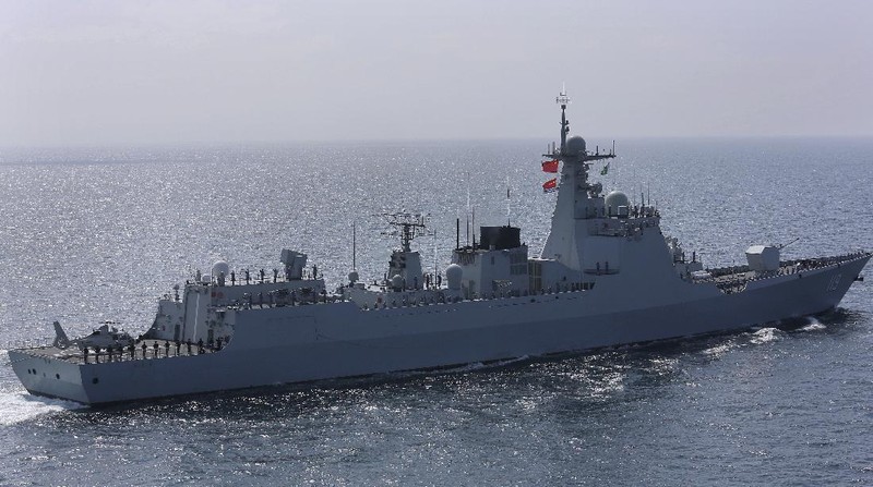 Warships from various countries take part in multinational military exercise, “Aman” or peace exercise in the Arabian Sea near Karachi, Pakistan, Monday, Feb. 15, 2021. Warships over 40 countries including the United States, Russia, Britain and China are participating the five-day multinational exercise hosted by Pakistan Navy in the Arabian Sea as part of Islamabad's years-long effort to bring security to the area, Pakistan navy said. (AP Photo/Mohammad Farooq)