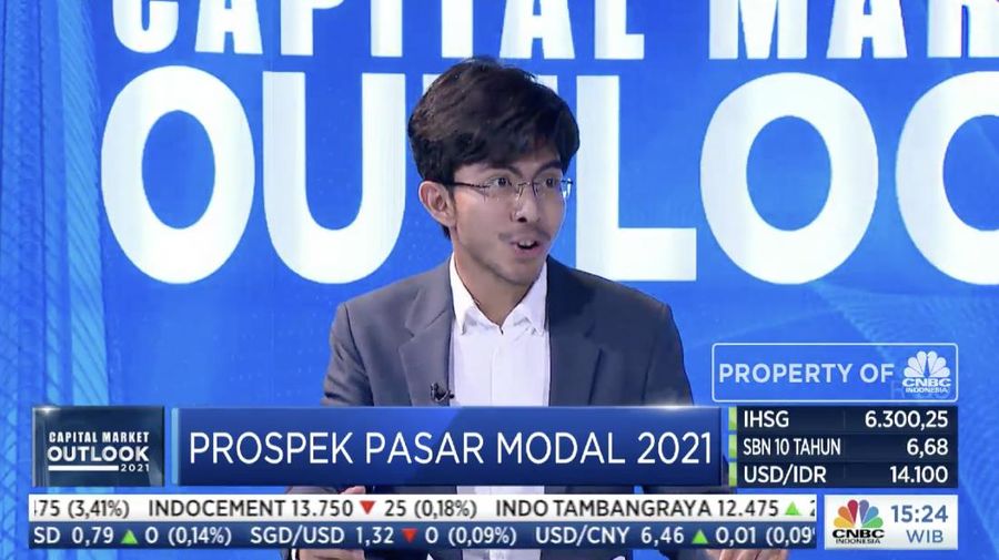 CEO Sucor Sekuritas Bernadus Wijaya dalam acara Capital Market Outlook 2021 dengan tema 