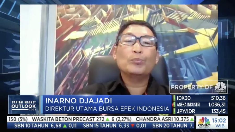 Direktur Utama Bursa Efek Indonesia Inarno Djajadi dalam acara Capital Market Outlook 2021 dengan tema