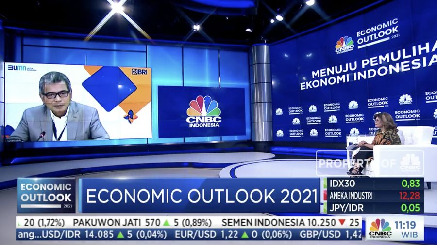 Direktur Utama Bank BRI, Sunarso dalam acara վ Economic Outlook dengan tema 