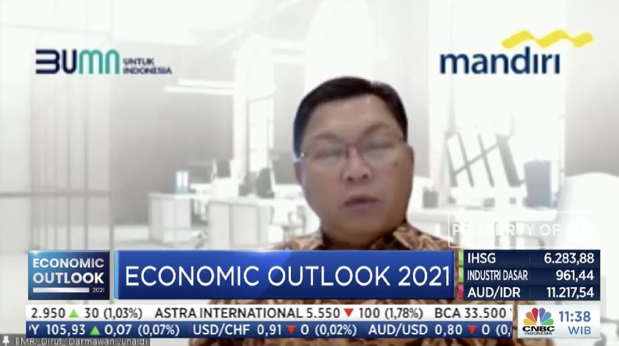 Direktur Utama Bank Mandiri, Darmawan Junaidi dalam acara CNBC Indonesia Economic Outlook dengan tema