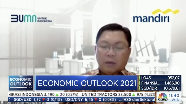 Direktur Utama Bank Mandiri, Darmawan Junaidi dalam acara CNBC Indonesia Economic Outlook dengan tema 