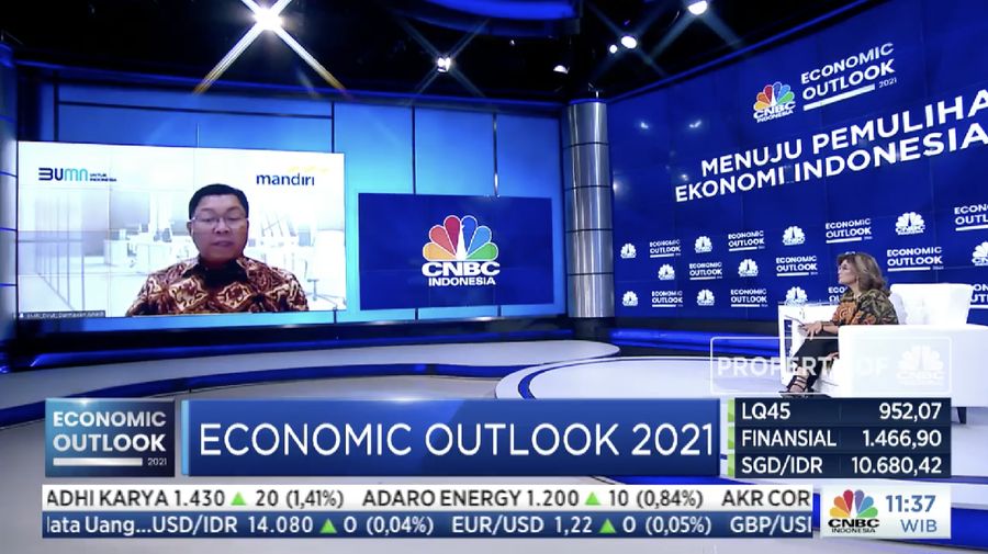 Direktur Utama Bank Mandiri, Darmawan Junaidi dalam acara CNBC Indonesia Economic Outlook dengan tema