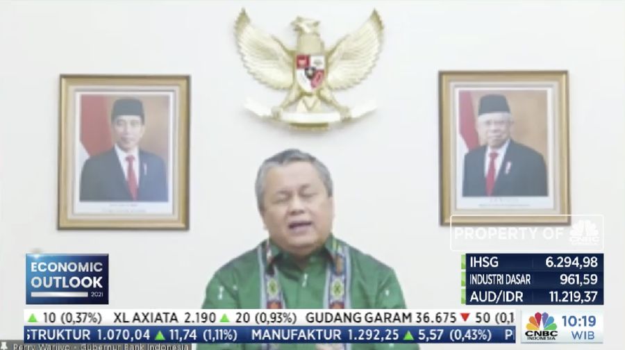 Gubernur Bank Indonesia, Perry Warjiyo dalam acara CNBC Indonesia Economic Outlook dengan tema 