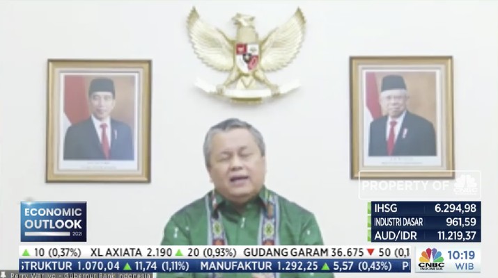 Gubernur Bank Indonesia, Perry Warjiyo dalam acara CNBC Indonesia Economic Outlook dengan tema 