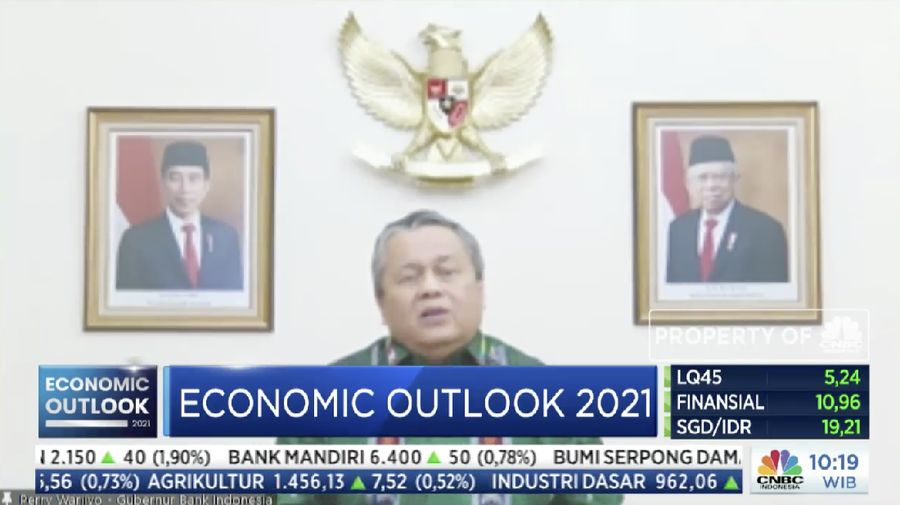 Gubernur Bank Indonesia, Perry Warjiyo dalam acara CNBC Indonesia Economic Outlook dengan tema