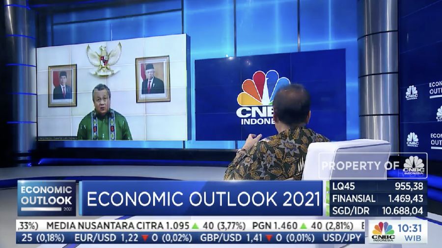 Gubernur Bank Indonesia, Perry Warjiyo dalam acara CNBC Indonesia Economic Outlook dengan tema