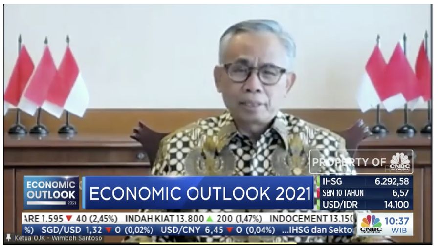 Ketua Dewan Komisioner Otoritas Jasa keuangan, Wimboh Santoso dalam acara CNBC Indonesia Economic Outlook 2021. (Tangkapan layar CNBC TV)