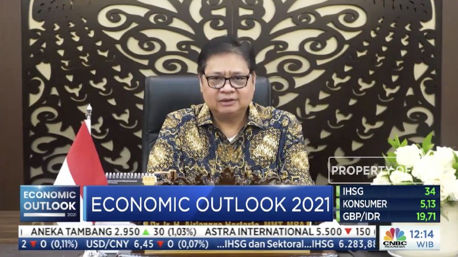 Menteri Koordinator Bidang Perekonomian, Airlangga Hartarto dalam acara CNBC Indonesia Economic Outlook dengan tema