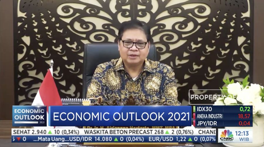 Menteri Koordinator Bidang Perekonomian, Airlangga Hartarto dalam acara CNBC Indonesia Economic Outlook dengan tema 