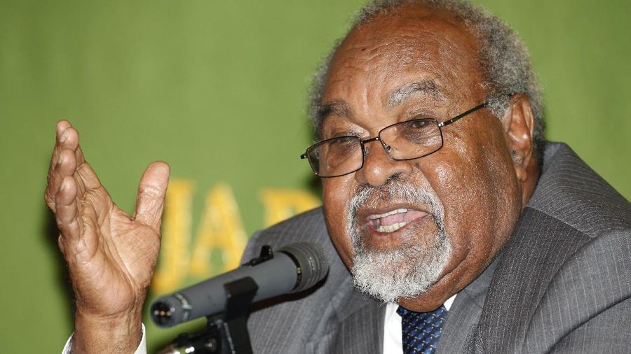 Then Papua New Guinea's Prime Minister Michael Somare speaks during a press conference at the Japan National Press Club in Tokyo, Japan, Tuesday, March 30, 2010. Somare, a pivotal figure in Papua New Guinea’s independence and the South Pacific island nation's first prime minister, has died. He was 84. He died Friday, Feb. 26, 2021, after being diagnosed with a late-stage pancreatic cancer and admitted to a hospital on Feb. 19, his daughter Betha Somare said. (AP Photo/Shizuo Kambayashi)