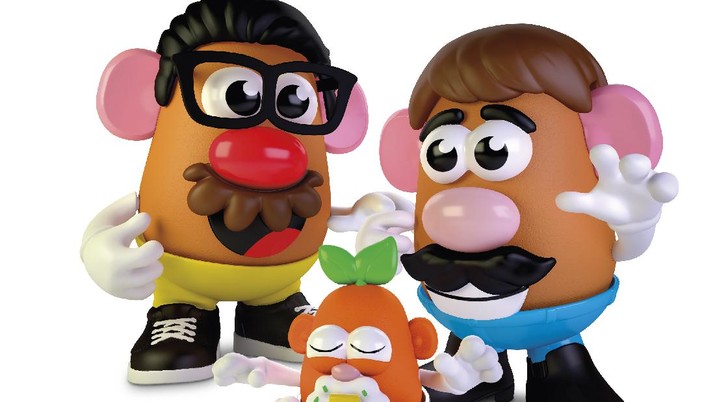 Mr Potato Head This photo provided by Hasbro shows the new Potato Head world. Hasbro created confusion on Thursday, Feb. 25, 2021, when it removed the gender from its Mr. Potato Head brand, but not from the actual toy. The company, which has been making the potato-shaped plastic toy for nearly 70 years, announced that it was dropping Mr. from the brand in an effort to make sure “all feel welcome in the Potato Head world.” Hasbro clarified in a tweet that the Mr. and Mrs. Potato Head characters will still exist, names and all, but the branding on the box will say “Potato Head.” (Hasbro via AP)