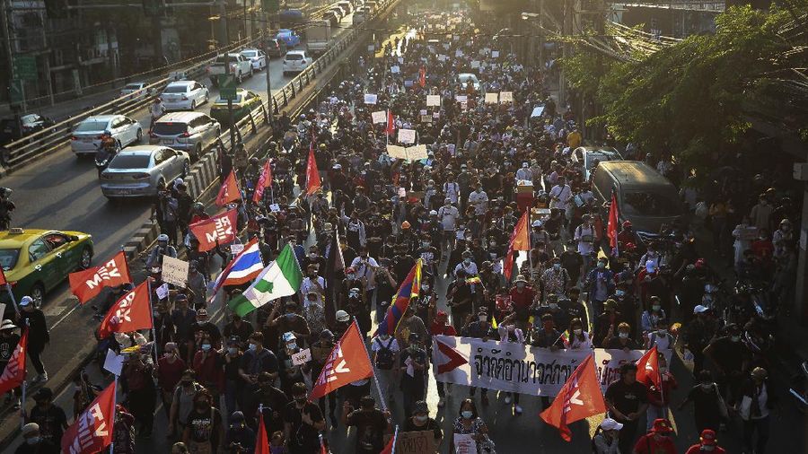 Aksi demo di Thailand. AP/