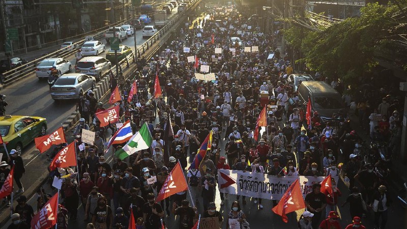 Aksi demo di Thailand. AP/