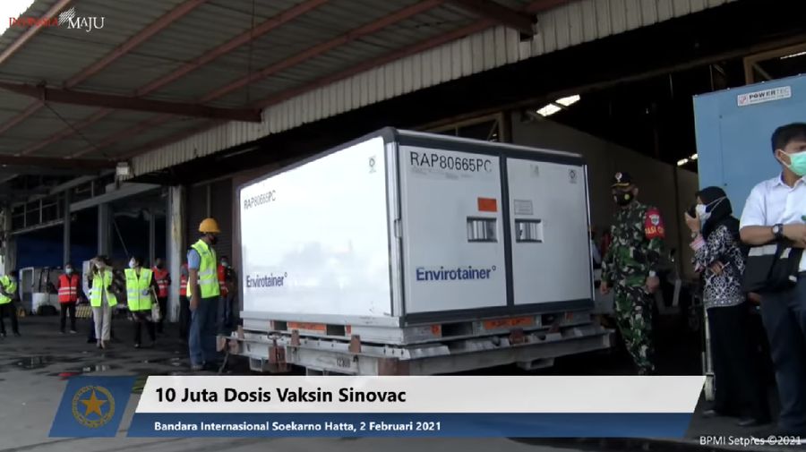 10 juta dosis Vaksin Sinovac tiba di Indonesia. (Tangkapan layar Youtube Setpres RI)