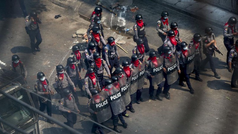 Pedemo penolak kudeta militer di Myanmar masih terus lakukan aksi pada 3 Maret 2021. AP/