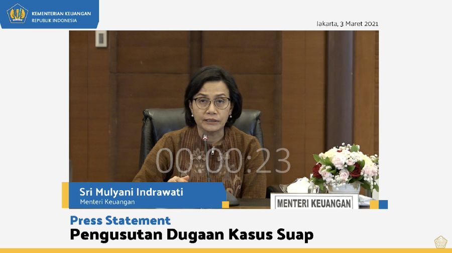 Press statement pengusutan dugaan kasus suap, Rabu (3/3/2021). (Tangkapan layar Kementerian Keuangan)