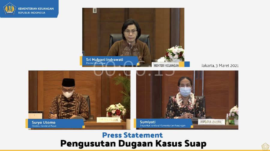 Press statement pengusutan dugaan kasus suap, Rabu (3/3/2021). (Tangkapan layar Kementerian Keuangan)