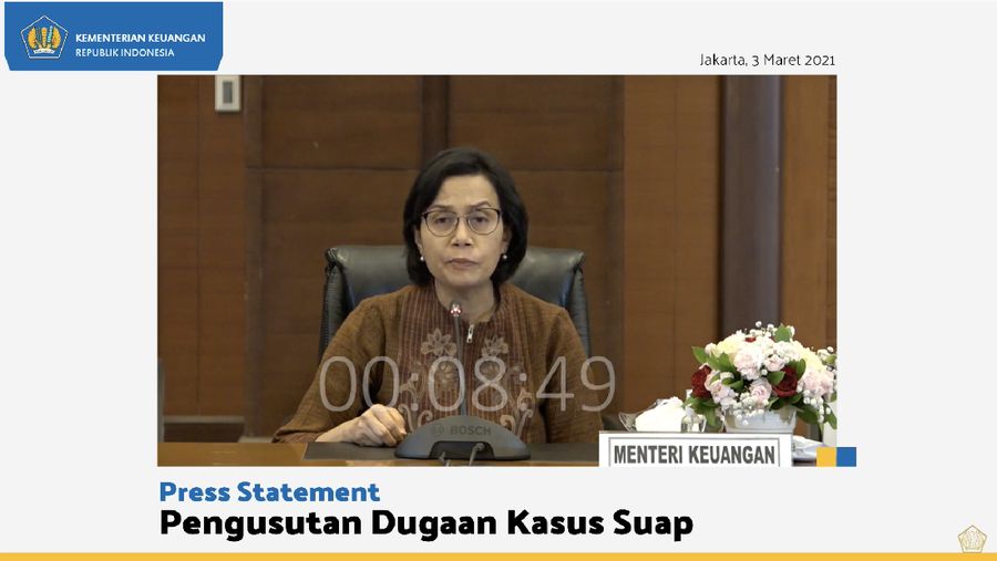 Press statement pengusutan dugaan kasus suap, Rabu (3/3/2021). (Tangkapan layar Kementerian Keuangan)