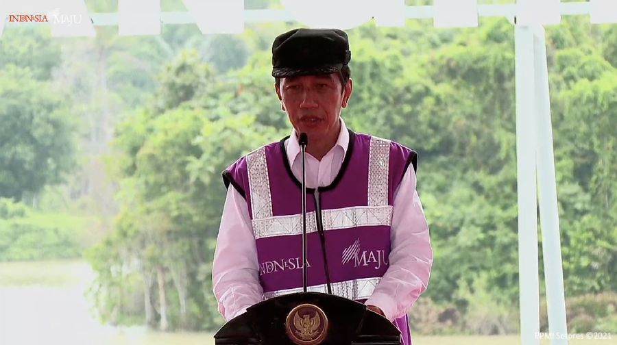 Jokowi resmikan Bendungan Sindang Heula, Banten, (4/3/2021). (Tangkapan layar Youtube Setpres RI)
