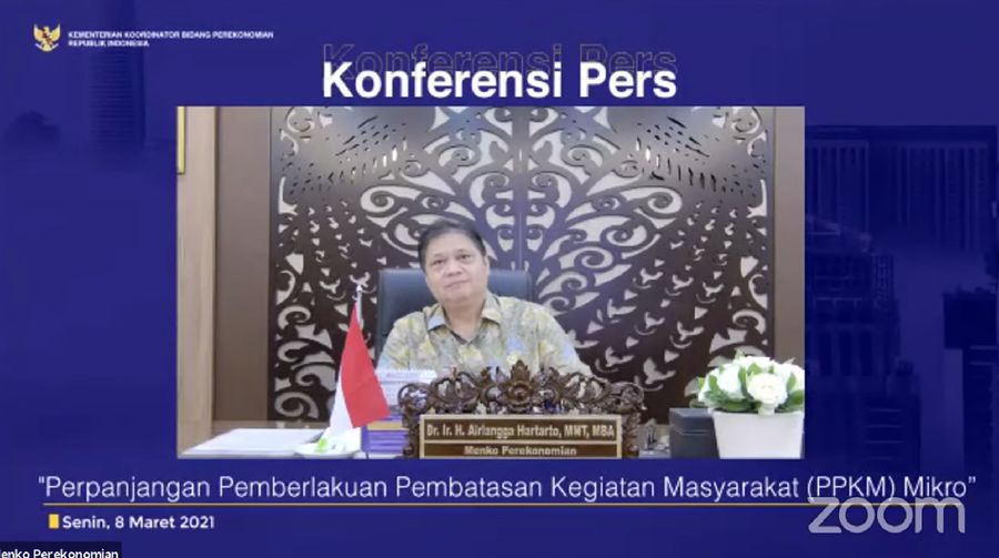 Konferensi Pers Perpanjangan PPKM Mikro. (Tangkapan layar youtube Perekonomian RI)