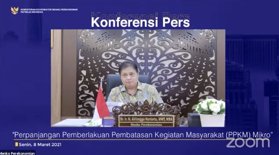 Konferensi Pers Perpanjangan PPKM Mikro. (Tangkapan layar youtube Perekonomian RI)