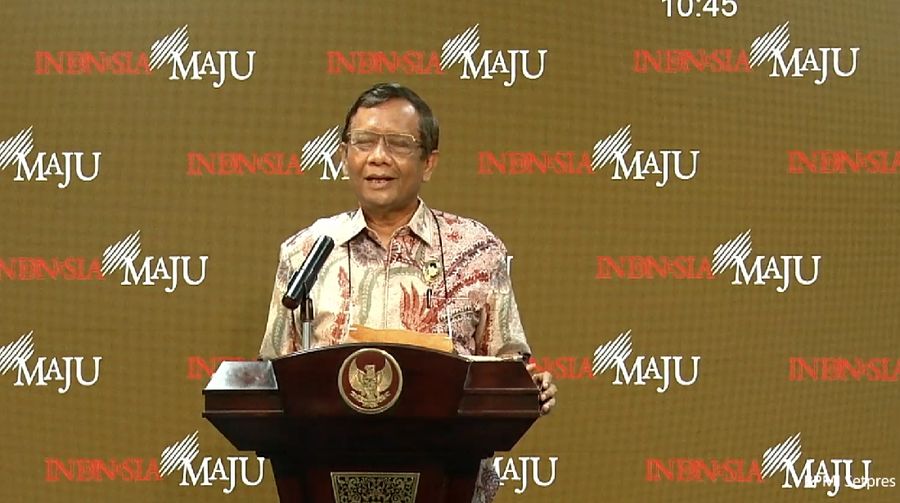 Keterangan Pers Menkopolhukam Mahfud MD di Kantor Presiden, Selasa (9/3/2021). (Tangkapan layar Setpres RI)
