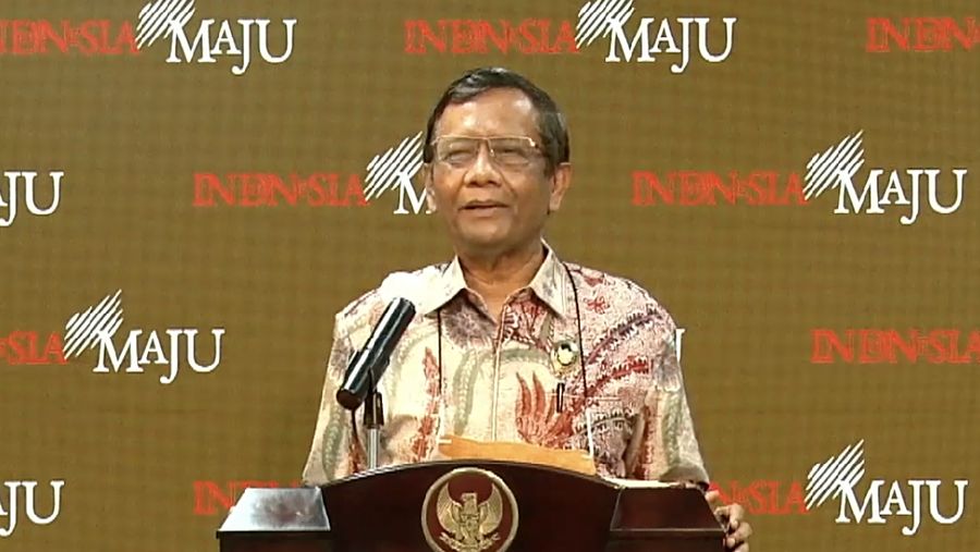 Keterangan Pers Menkopolhukam Mahfud MD di Kantor Presiden, Selasa (9/3/2021). (Tangkapan layar Setpres RI)