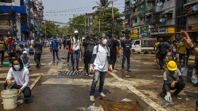 Akisi demo di Myanmar terus berlanjut. AP/