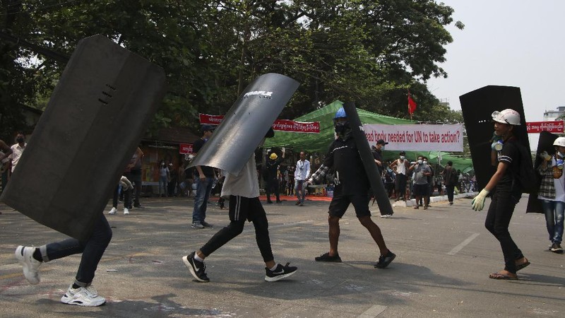 Akisi demo di Myanmar terus berlanjut. AP/