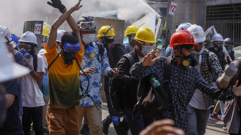 Akisi demo di Myanmar terus berlanjut. AP/