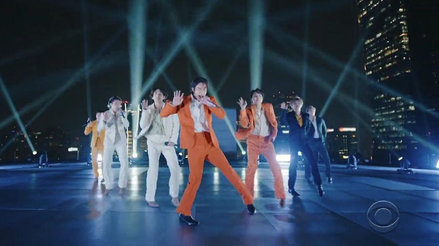 In this video grab provided by CBS and the Recording Academy, BTS performs