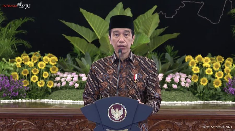 Presiden Joko Widodo dalam Peresmian Pembukaan Kongres XXXI Himpunan Mahasiswa Islam (HMI) Tahun 2021, 17 Maret 2021 . (Tangkapan Layar Youtube Sekretariat Presiden)