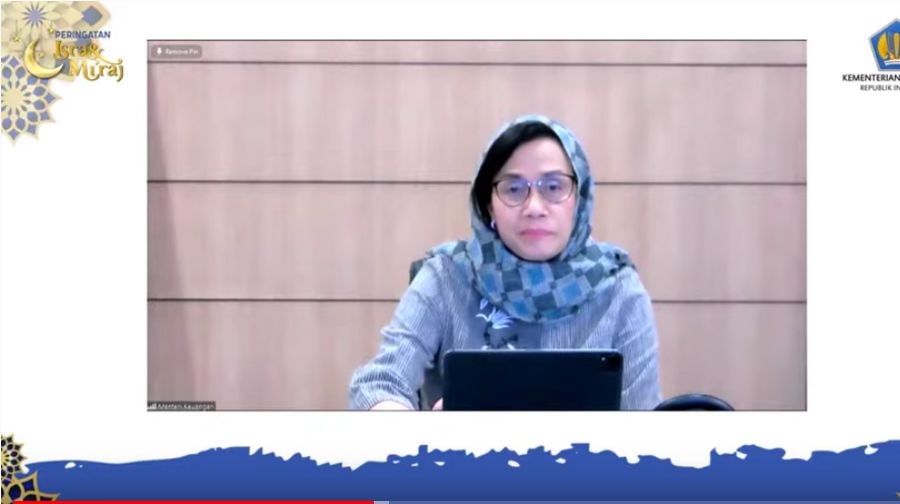 Menteri Keuangan Sri Mulyani Indrawati dalam peringatan Isra Mikraj, Rabu (17/3/2021).