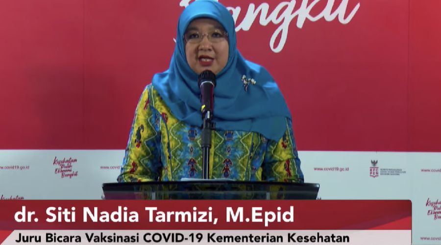 Juru Bicara Vaksinasi COVID-19 dari Kementerian Kesehatan, dr. Siti Nadia Tarmizi, M.Epid, memberikan keterangan pers mengenai perkembangan terkini terkait vaksin COVID-19 dari AstraZeneca. (Tangkapan Layar Youtube Sekretariat Presiden)