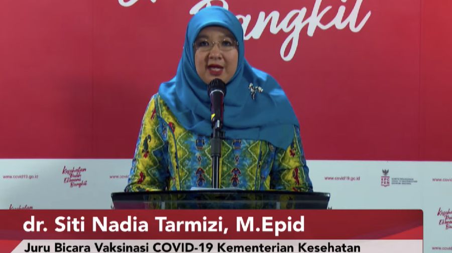 Juru Bicara Vaksinasi COVID-19 dari Kementerian Kesehatan, dr. Siti Nadia Tarmizi, M.Epid, memberikan keterangan pers mengenai perkembangan terkini terkait vaksin COVID-19 dari AstraZeneca. (Tangkapan Layar Youtube Sekretariat Presiden)
