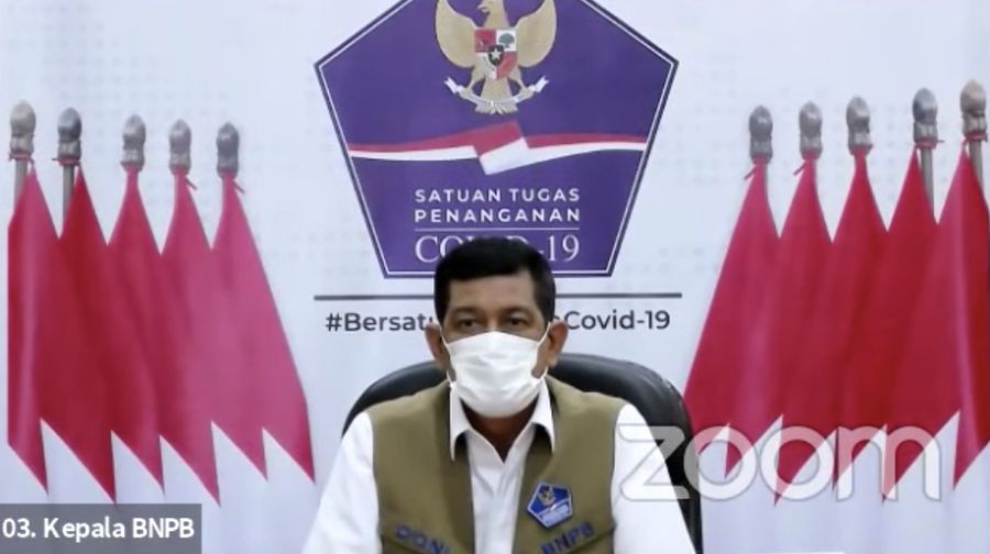 Kepala Badan Nasional Penanggulangan Bencana (BNPB) Doni Monardo saat Konferensi Pers Perpanjangan dan Perluasan Pemberlakuan Pembatasan Kegiatan Masyarakat (PPKM) Mikro. (Tangkapan Layar)