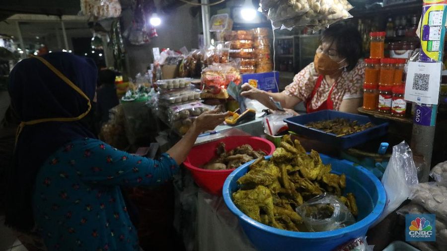 ilustrasi Pembayaran Digital di Pasar Tradisional (CNBC Indonesia/Andrean Kristianto)